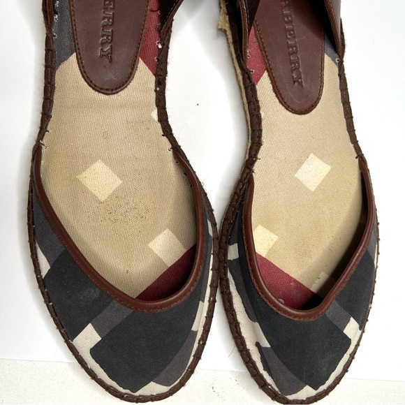 Burberry Tricolor Canvas And Leather Ankle Wrap Espadrille Flats Size 40 - Picture 5 of 16
